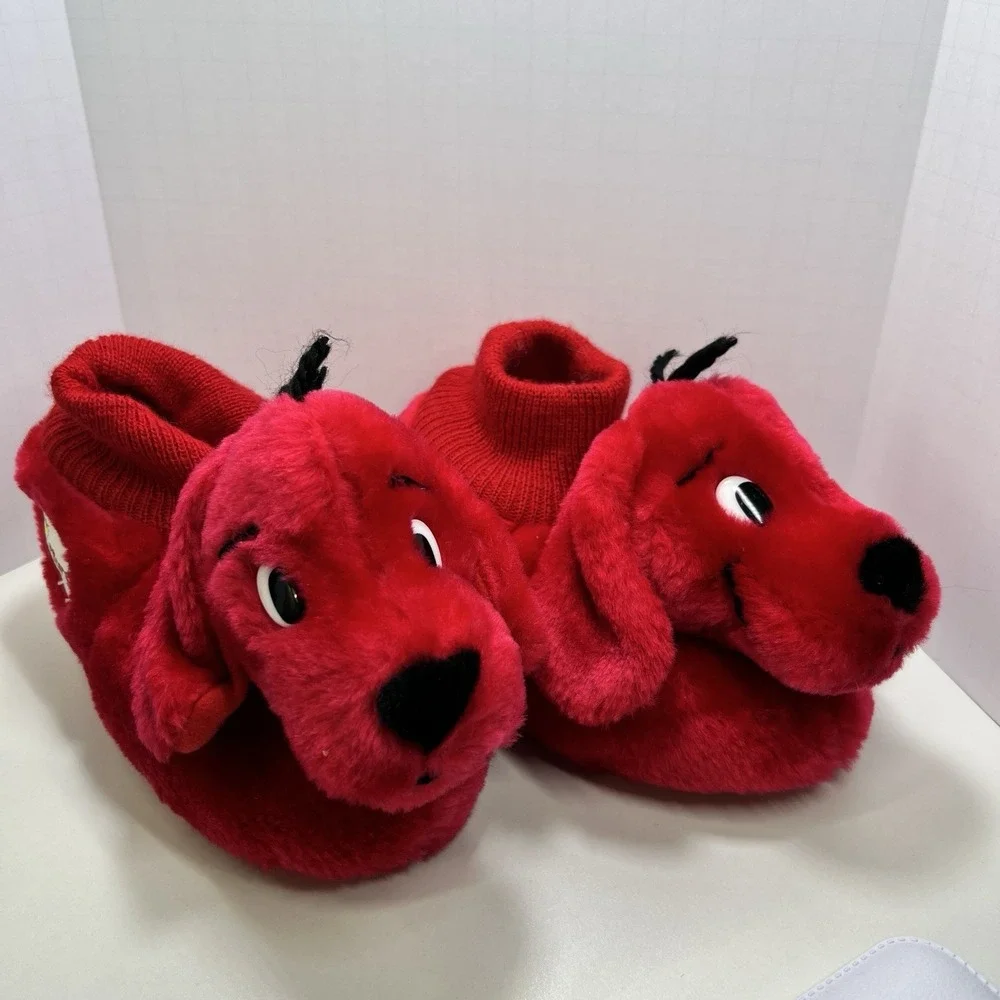 Vintage Clifford Big Red Dog Plush Slippers Kids XL 11-12 Red Scholastic 2002‎